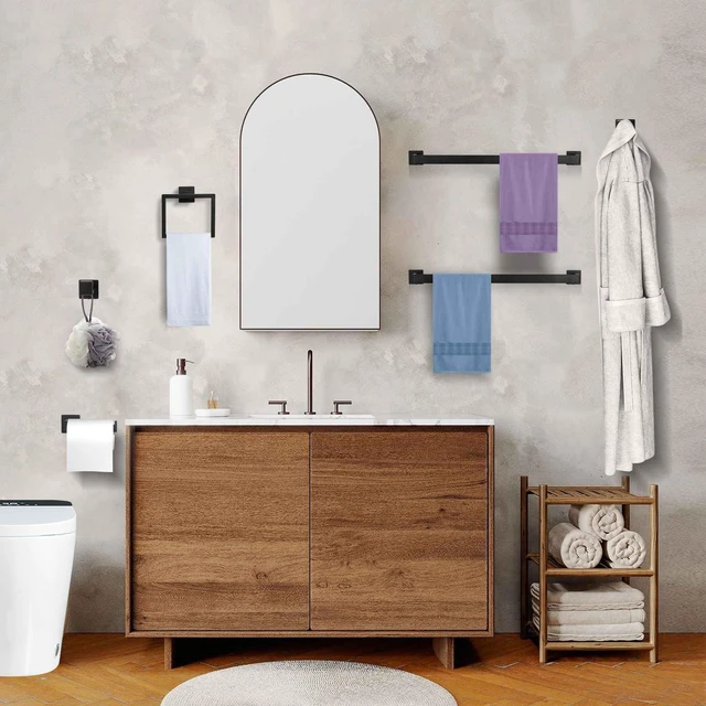 Alt view image 7 of 7 - 10-Piece Matte Black Bathroom Hardware Accessories Set Black Towel Bar Set Towel Holder Set Stainless Steel Wall-Mounted Towel Rack Set for Bathroom,23.6 Inch Towel Rails