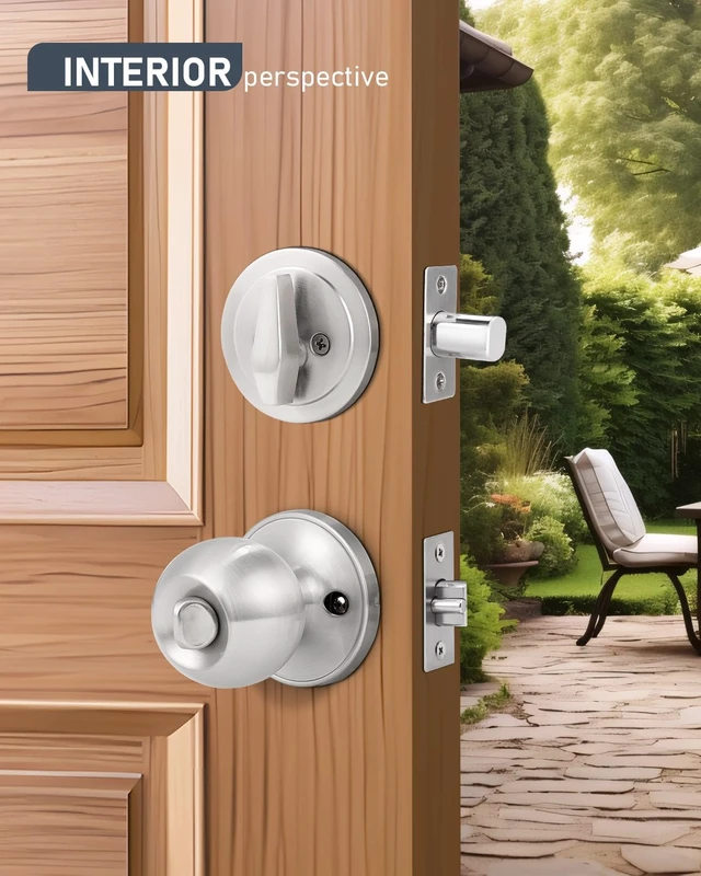 Alt view image 5 of 7 - 6 Pack Keyed Entry Door Knob and Single Cylinder Deadbolt Combination Set in Satin Nickel, Keyed Alike Exterior Knob Door Handle and Deadbolt Lock and Key, Round Locking Lever Handle Set
