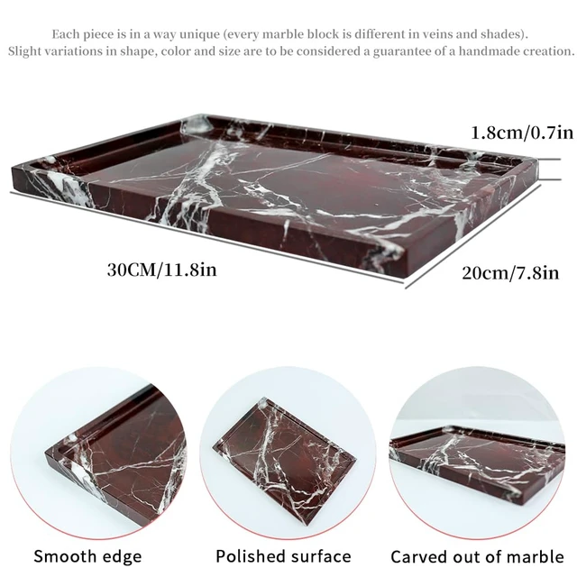 Alt view image 2 of 7 - Real Luxurious Natural Marble Vanity Tray Genuine Marble Storage Tray for Home Decor Stone Tray for Bathroom/Kitchen/Vanity/Dresser,Plate Holder for Tissues, Candles, Towel