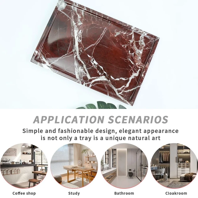 Alt view image 4 of 7 - Real Luxurious Natural Marble Vanity Tray Genuine Marble Storage Tray for Home Decor Stone Tray for Bathroom/Kitchen/Vanity/Dresser,Plate Holder for Tissues, Candles, Towel