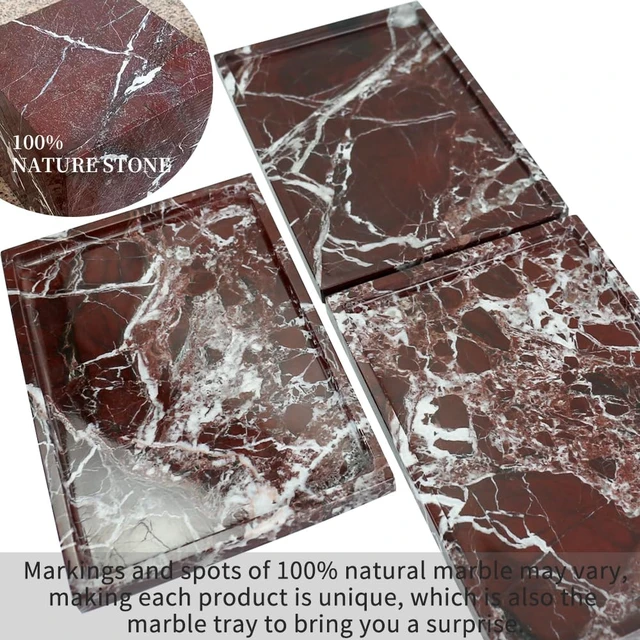 Alt view image 3 of 7 - Real Luxurious Natural Marble Vanity Tray Genuine Marble Storage Tray for Home Decor Stone Tray for Bathroom/Kitchen/Vanity/Dresser,Plate Holder for Tissues, Candles, Towel