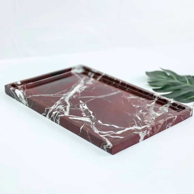 Alt view image 5 of 7 - Real Luxurious Natural Marble Vanity Tray Genuine Marble Storage Tray for Home Decor Stone Tray for Bathroom/Kitchen/Vanity/Dresser,Plate Holder for Tissues, Candles, Towel