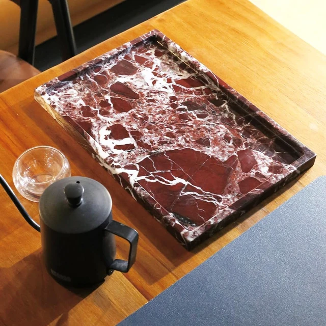 Alt view image 6 of 7 - Real Luxurious Natural Marble Vanity Tray Genuine Marble Storage Tray for Home Decor Stone Tray for Bathroom/Kitchen/Vanity/Dresser,Plate Holder for Tissues, Candles, Towel