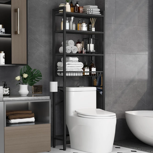 Main image of Over-The-Toilet Storage Rack, 4-Tier Bathroom Organizer Shelf Over Toilet with Adjustable Shelf and Basket, Freestanding Space Saver Bathroom Shelves Above Toilet for Room (Pure Black)