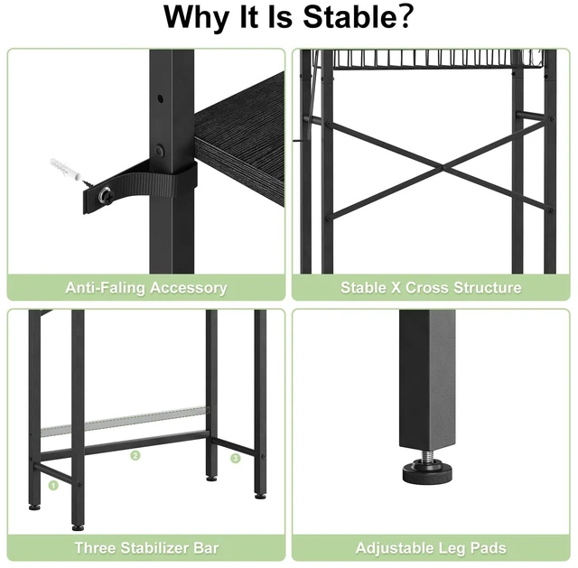 Alt view image 7 of 7 - Over-The-Toilet Storage Rack, 4-Tier Bathroom Organizer Shelf Over Toilet with Adjustable Shelf and Basket, Freestanding Space Saver Bathroom Shelves Above Toilet for Room (Pure Black)