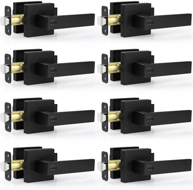 Main image of 8 Pack Door Handles Black Interior Door Knobs, Keyless Privacy Door Levers with Lock Heavy Duty Door Handle for Bedroom Bathroom
