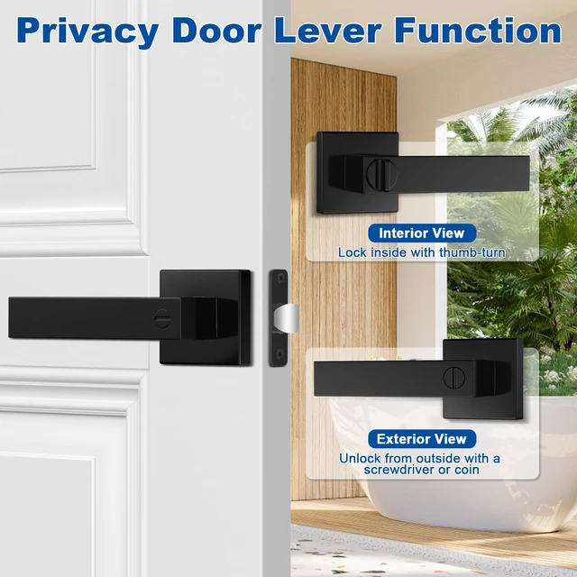 Alt view image 3 of 7 - 8 Pack Door Handles Black Interior Door Knobs, Keyless Privacy Door Levers with Lock Heavy Duty Door Handle for Bedroom Bathroom