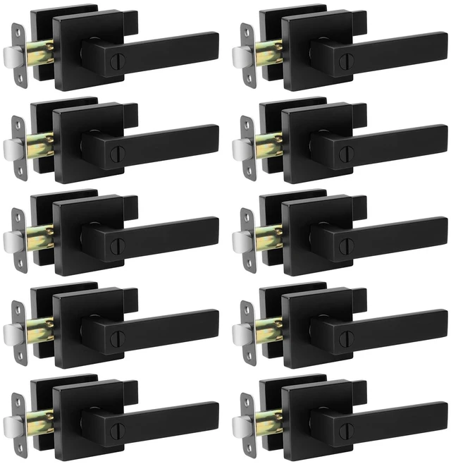 Main image of 10 Pack Black Door Handle Interior Knobs Privacy Keyless Levers Lock | Heavy Duty Privacy Door Knob with Lock, Keyless Matte Black Interior Door Handles, Square Bedroom Bathroom Door Levers Handle