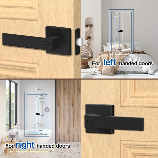 Alt view image 7 of 7 - 8 Pack Door Handles Black Interior Door Knobs, Keyless Privacy Door Levers with Lock Heavy Duty Door Handle for Bedroom Bathroom
