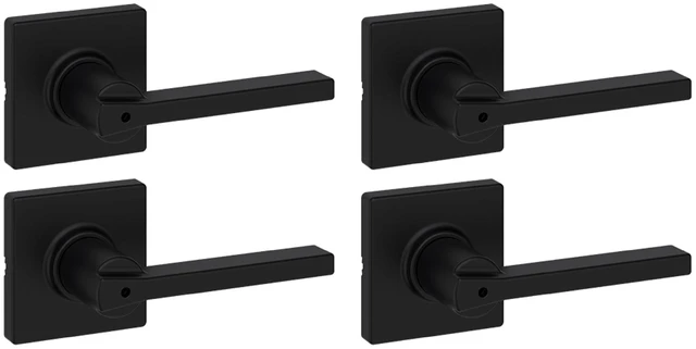 Main image of Casey Interior Privacy Door Handle with Lock 4 Pack, Door Lever for Bathroom and Bedroom, Matte Black Reversible Keyless Turn Lock, with Microban Protection