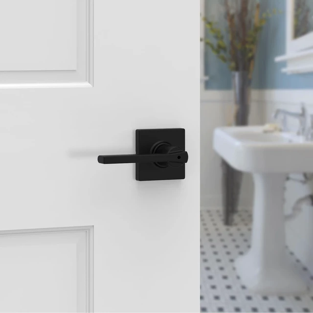 Alt view image 2 of 7 - Casey Interior Privacy Door Handle with Lock 4 Pack, Door Lever for Bathroom and Bedroom, Matte Black Reversible Keyless Turn Lock, with Microban Protection