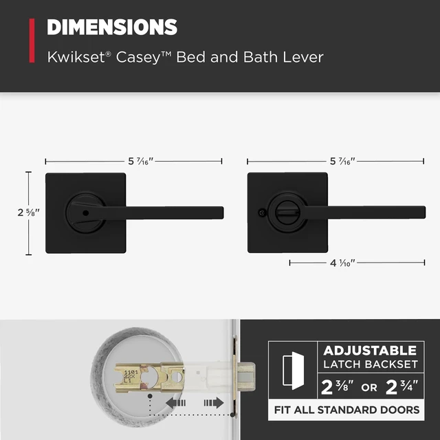 Alt view image 7 of 7 - Casey Interior Privacy Door Handle with Lock 4 Pack, Door Lever for Bathroom and Bedroom, Matte Black Reversible Keyless Turn Lock, with Microban Protection