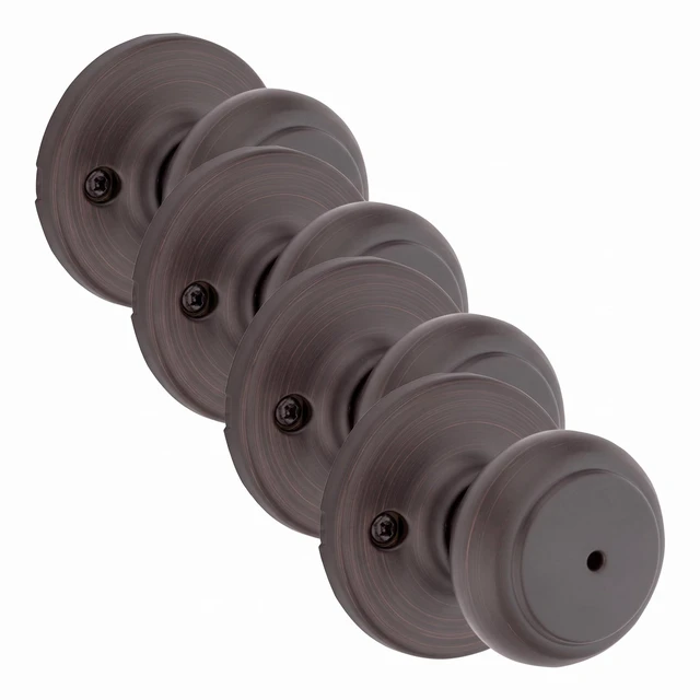 Main image of Cove Interior Privacy Door Knob with Lock, Door Handle for Bathroom and Bedroom, Venetian Bronze Keyless Turn Lock Doorknob (Pack of 4)