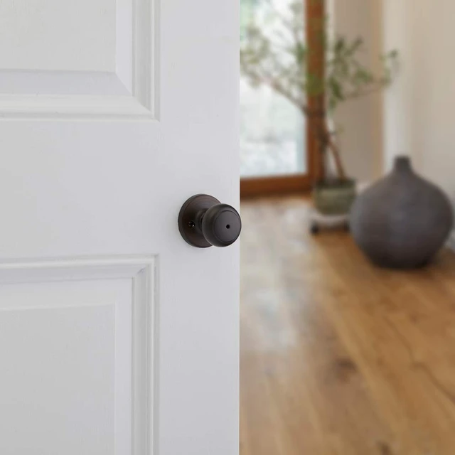 Alt view image 4 of 5 - Cove Interior Privacy Door Knob with Lock, Door Handle for Bathroom and Bedroom, Venetian Bronze Keyless Turn Lock Doorknob (Pack of 4)