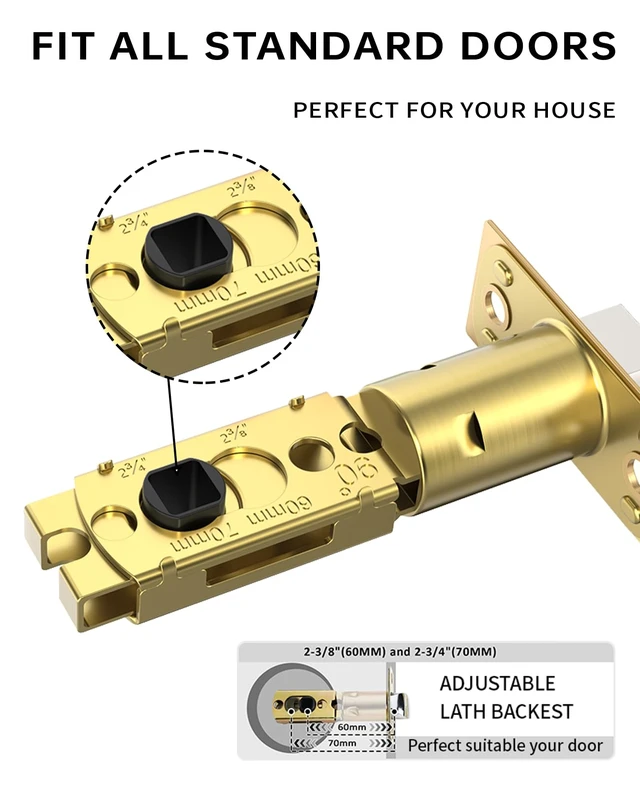 Alt view image 6 of 6 - 4 Pack Champagne Bronze Privacy Interior Door Handles | Thumb-Turn Privacy Lock,Fits 1-3/8"-1-3/4" Doors,Adj. 2-3/8"-2-3/4" Latch,Heavy-duty Zinc,Easy DIY Setup