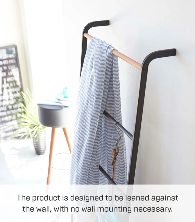 Alt view image 4 of 7 - Home Tower Leaning Ladder Rack, Space Saving - Ladder, 63" - Steel | Leaning ladder hanger for bedroom, closet, living room, bathroom storage. Non-slip rubber caps protect floors and walls.