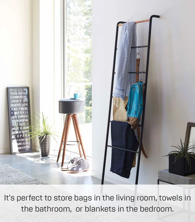 Alt view image 3 of 7 - Home Tower Leaning Ladder Rack, Space Saving - Ladder, 63" - Steel | Leaning ladder hanger for bedroom, closet, living room, bathroom storage. Non-slip rubber caps protect floors and walls.