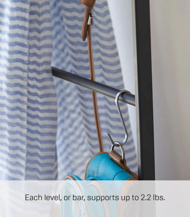 Alt view image 5 of 7 - Home Tower Leaning Ladder Rack, Space Saving - Ladder, 63" - Steel | Leaning ladder hanger for bedroom, closet, living room, bathroom storage. Non-slip rubber caps protect floors and walls.