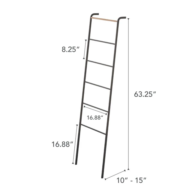 Alt view image 6 of 7 - Home Tower Leaning Ladder Rack, Space Saving - Ladder, 63" - Steel | Leaning ladder hanger for bedroom, closet, living room, bathroom storage. Non-slip rubber caps protect floors and walls.