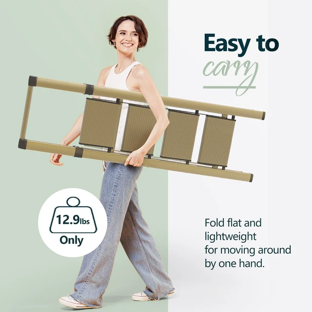 Alt view image 4 of 7 - 4 Step Ladder, 300lbs Load, 36'' Top Step, Gold | 9ft Reach; 7.9'' Wide Pedals; Anti-Slip Feet Grip Wood, Tile, Carpet; Rigid Aluminum Steps; Handrail Adds Balance.