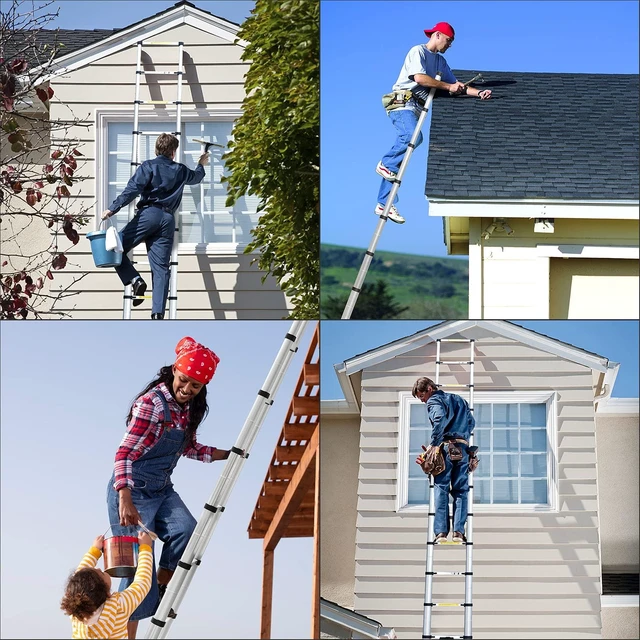 Alt view image 6 of 6 - (12.5Ft/3.8M) Telescoping Ladders, EN131 Standards Aluminum Extension Ladder