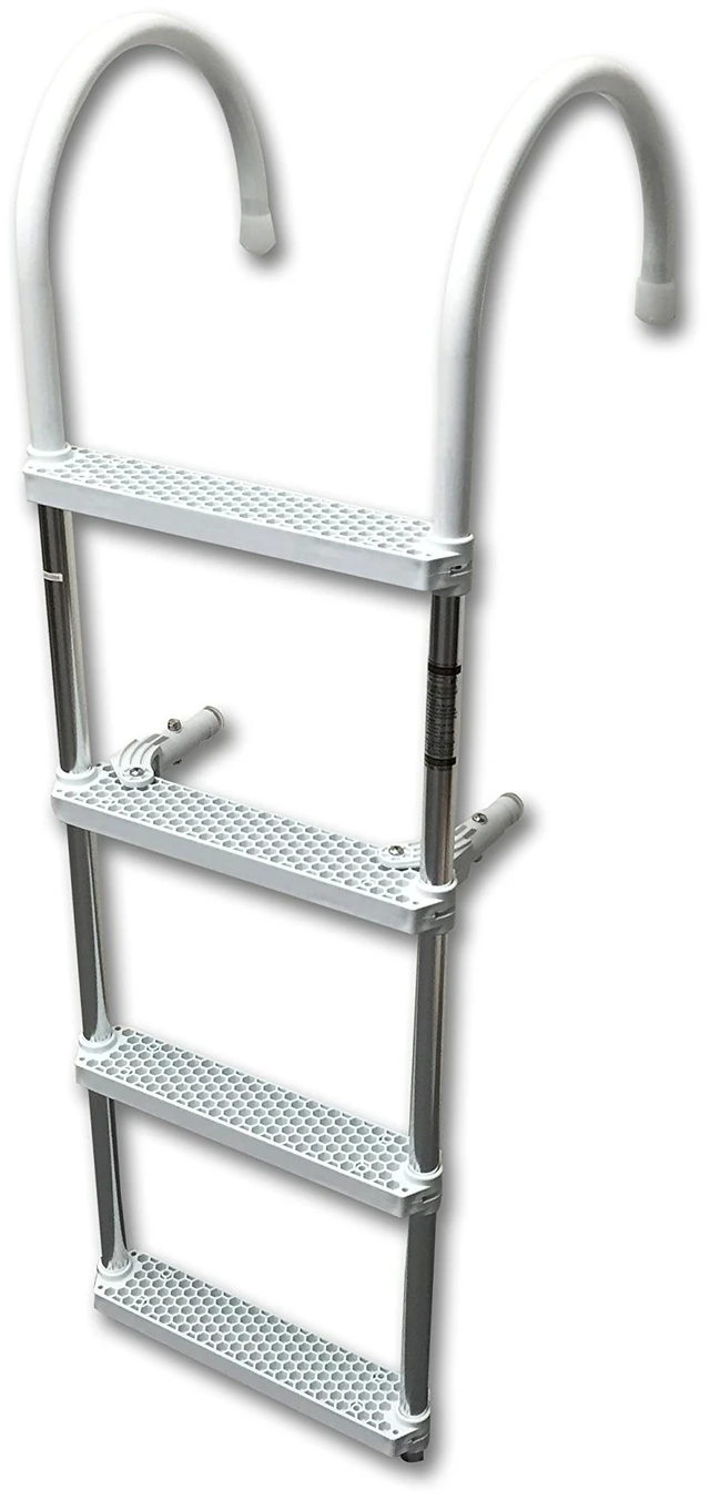 Main image of Marine Boat Aluminum White POLYETHYLENE Swim Boarding 4 Steps Ladder Hook 46X15