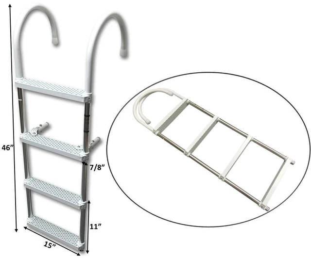 Alt view image 2 of 7 - Marine Boat Aluminum White POLYETHYLENE Swim Boarding 4 Steps Ladder Hook 46X15