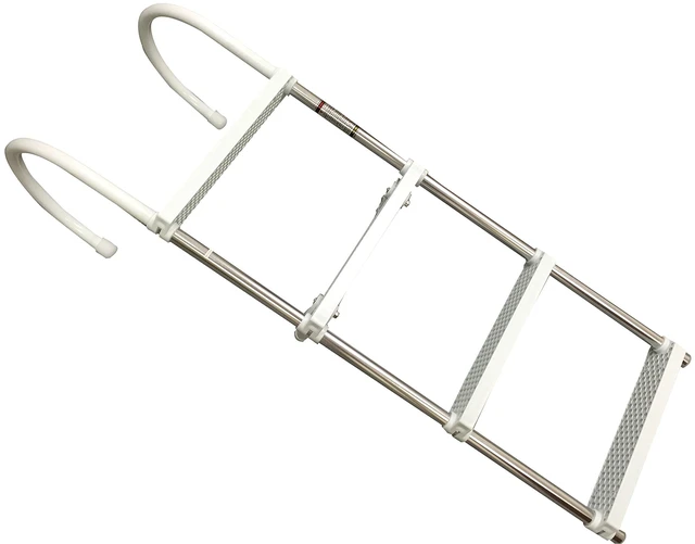 Alt view image 4 of 7 - Marine Boat Aluminum White POLYETHYLENE Swim Boarding 4 Steps Ladder Hook 46X15