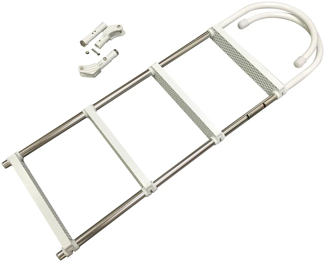 Alt view image 3 of 7 - Marine Boat Aluminum White POLYETHYLENE Swim Boarding 4 Steps Ladder Hook 46X15