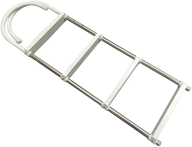 Alt view image 6 of 7 - Marine Boat Aluminum White POLYETHYLENE Swim Boarding 4 Steps Ladder Hook 46X15