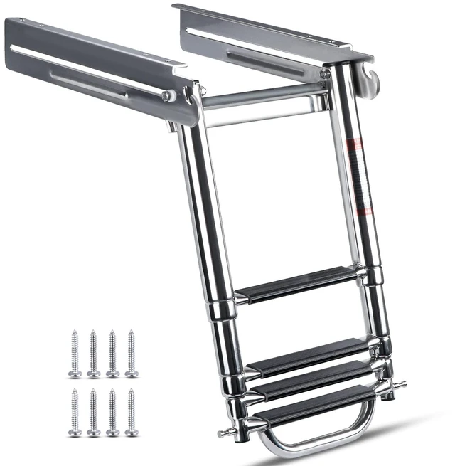 Main image of 4 Step Boat Ladder Under Platform Slide Mount Boat Boarding Ladder, Telescoping Ladder with a Carry Handle and Mounting Screws, Press-Type Spring Latch (4 Steps)