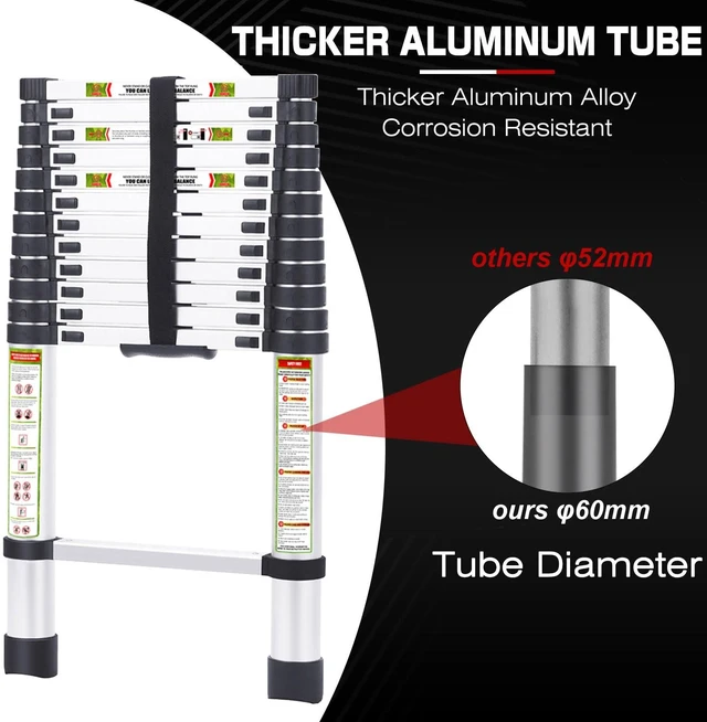 Alt view image 4 of 7 - Telescopic Ladder, 12.5 ft Aluminum Telescoping Ladder with Non-Slip Feet, Portable Extension Ladder for Household and Outdoor Working,330 lb Capacity