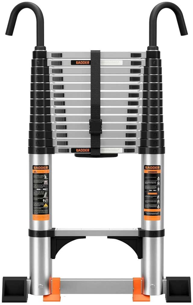 Main image of Telescoping Ladder,12.5FT Aluminum Extension Ladder,330lbs Max Capacity | Multi-Purpose Collapsible Ladder with Stabilizers and Hooks,Portable Ladder for RV or Outdoor Work Silver