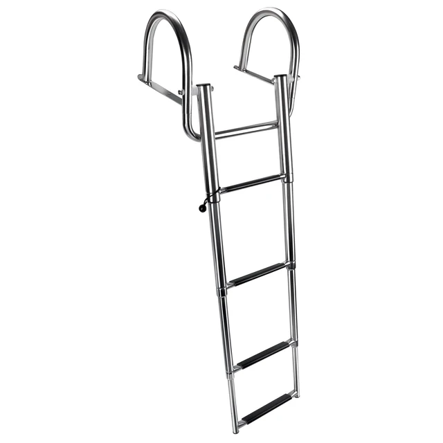 Alt view image 5 of 7 - 4 Step Pontoon Boat Ladder, Stainless Steel Telescoping Folding Boat Ladder Rear Entry Heavy Duty Custom Inboard with Pedal and Safe Handrails
