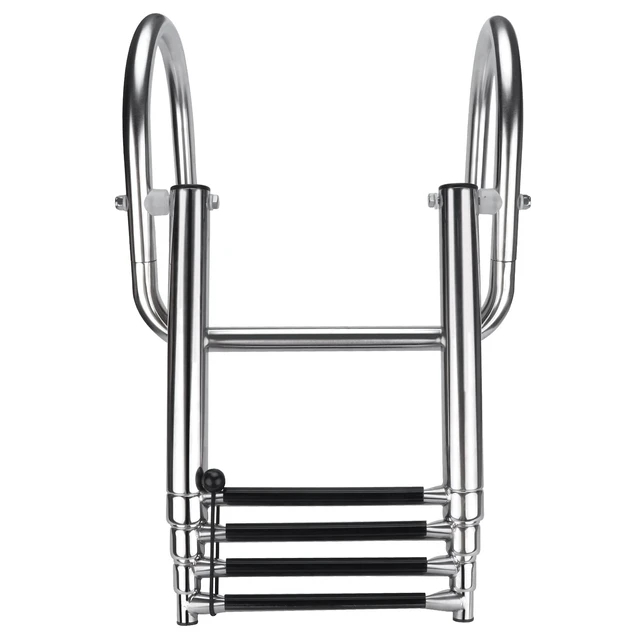 Alt view image 6 of 7 - 4 Step Pontoon Boat Ladder, Stainless Steel Telescoping Folding Boat Ladder Rear Entry Heavy Duty Custom Inboard with Pedal and Safe Handrails