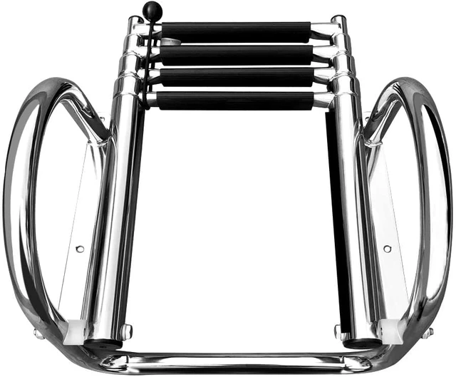 Alt view image 7 of 7 - 4 Step Pontoon Boat Ladder, Stainless Steel Telescoping Folding Boat Ladder Rear Entry Heavy Duty Custom Inboard with Pedal and Safe Handrails