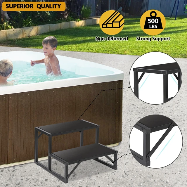 Alt view image 6 of 7 - Hot Tub Step 500LBS Capacity Spa Side Step 2-Step Stairs Edge Spa Step 24 Outdoor RV Step Ladder Support Step Stool Pool Ladder Heavy Duty Steel Pedal