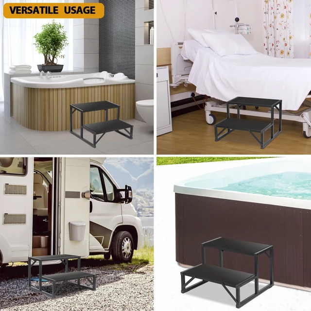 Alt view image 7 of 7 - Hot Tub Step 500LBS Capacity Spa Side Step 2-Step Stairs Edge Spa Step 24 Outdoor RV Step Ladder Support Step Stool Pool Ladder Heavy Duty Steel Pedal