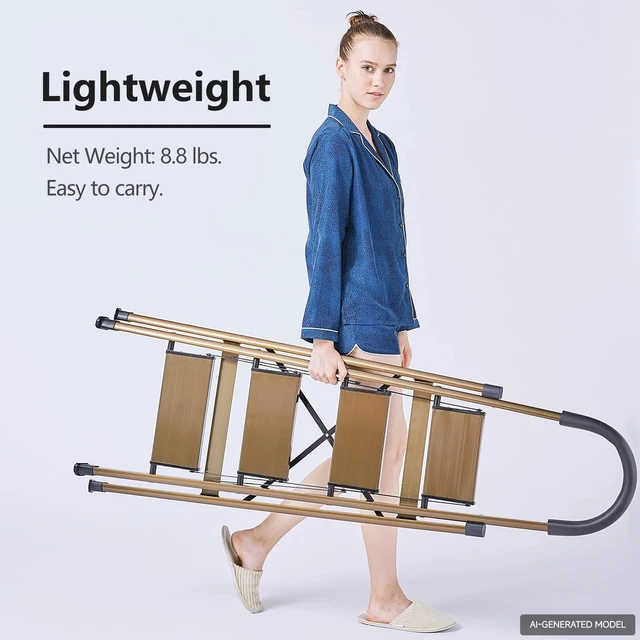 Alt view image 4 of 6 - 4 Step Ladder for 8ft Ceiling,Folding Step Stool, Brown Gold | Anti-Slip Wide Pedals, Space-Saving Design, Lightweight Tall Step Ladder for Home and Kitchen Use,300lb Capacity