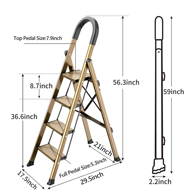 Alt view image 5 of 6 - 4 Step Ladder for 8ft Ceiling,Folding Step Stool, Brown Gold | Anti-Slip Wide Pedals, Space-Saving Design, Lightweight Tall Step Ladder for Home and Kitchen Use,300lb Capacity