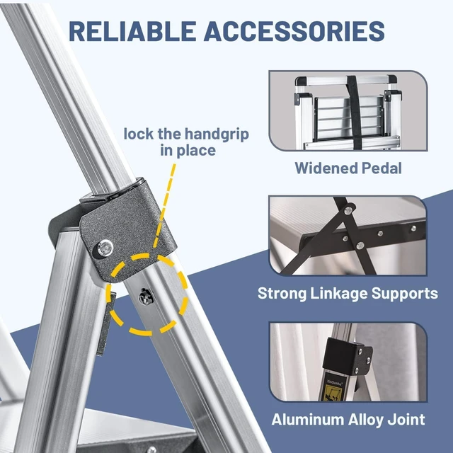 Alt view image 5 of 7 - 3 Step Ladder, Aluminum Folding Stool with Retractable Handgrip | 375 lbs Heavy Duty | 9.5lbs Lightweight | Removable Tool Tray | Non-Slip Pedals | Slim 2.5" Fold for Kitchen, Closet & Garage