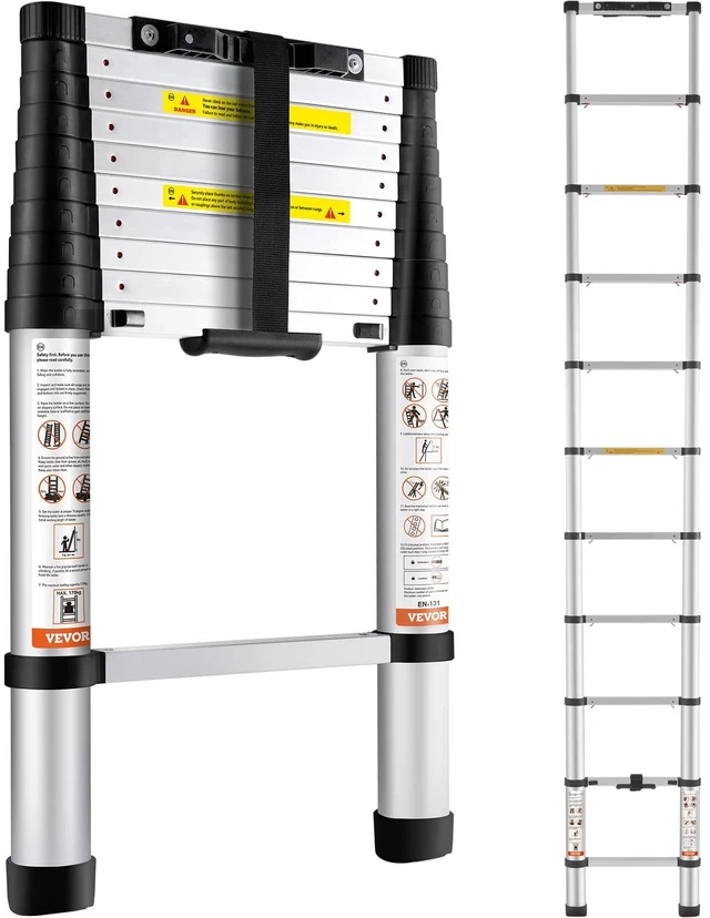 Main image of Telescoping Ladder 10.5 FT Aluminum Extension Ladder375 LBS Capacity, One-Button Retraction, Collapsible & Portable with Non-Slip Feet for Home, RV, Loft, ANSI Listed