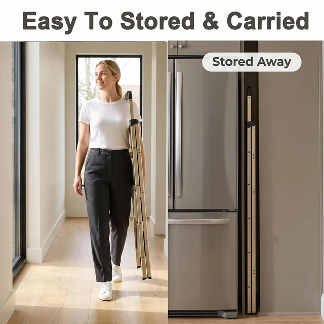 Alt view image 5 of 5 - Step Ladder 4-Step Champagne Finish Aluminum Folding Ladders | Anti-slip Sturdy Portable Foldable Ladder Modern Step Stool for Kitchen Home Office Libaray