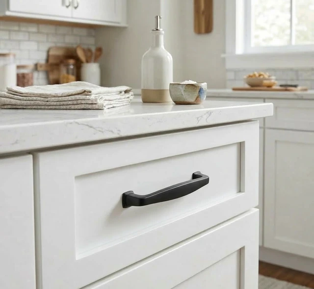 Alt view image 2 of 6 - 25 Pack 4390FB Flat Black Modern Pull 3-1/2 Inch Hole Centers | Modern Design | 89mm Hole Centers | 4 Inch Overall | Kitchen, Bathroom & Dresser Hardware