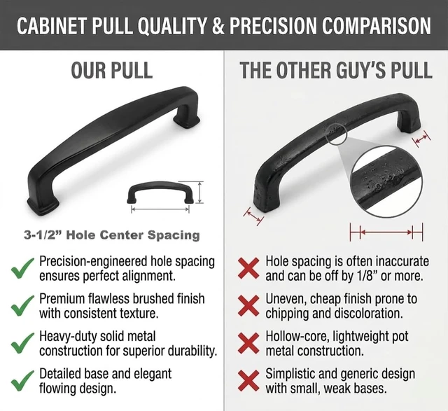 Alt view image 5 of 6 - 25 Pack 4390FB Flat Black Modern Pull 3-1/2 Inch Hole Centers | Modern Design | 89mm Hole Centers | 4 Inch Overall | Kitchen, Bathroom & Dresser Hardware