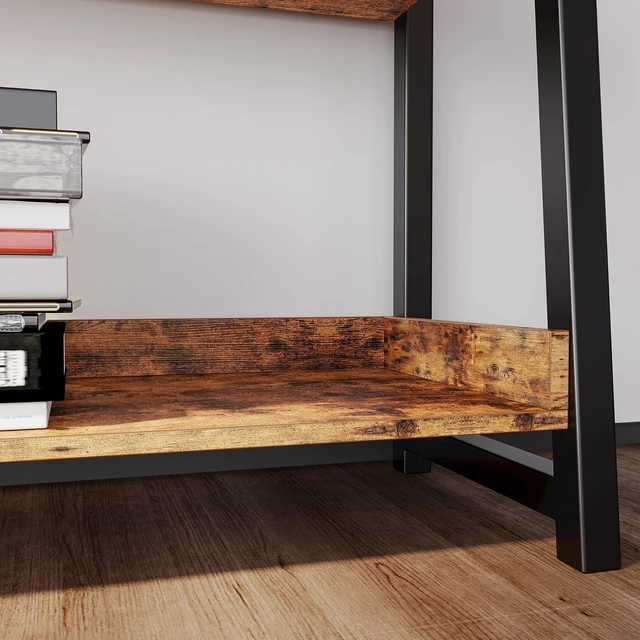Alt view image 5 of 7 - Ladder Shelf 5-Tier 74.8in Tall, Industrial Bookcase and Bookshelf | MDF and Metal Frame. Edge Baffles. 33 lbs Per Shelf. Wall Mount. Anti-tip Device. for Office, Bathroom, Living Room.