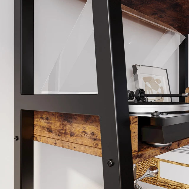 Alt view image 6 of 7 - Ladder Shelf 5-Tier 74.8in Tall, Industrial Bookcase and Bookshelf | MDF and Metal Frame. Edge Baffles. 33 lbs Per Shelf. Wall Mount. Anti-tip Device. for Office, Bathroom, Living Room.
