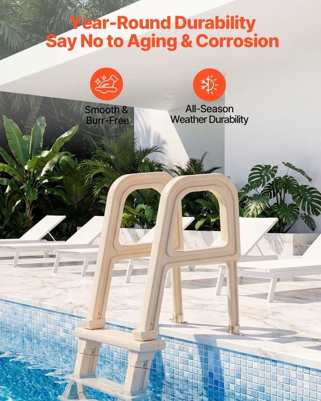Alt view image 5 of 7 - Swimming Pool Ladder, Inclined 5-Step Double Handrails Stair, Non-Slip Wide Step, 300 lbs Load Capacity, for 48-54 in Inground & Above-Ground Pools, Any Deck Surface, Indoor & Outdoor, Taupe