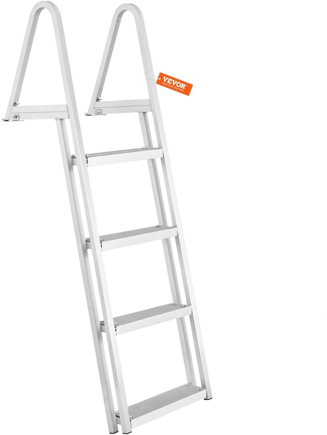 Main image of Removable Dock Ladder 4 Steps 350 lbs Capacity Pontoon Boat Ladder | for Ship/Lake Swimming/Pool/Marine Boarding, Thickened Aluminum Alloy, 4 in Wide Step, Non-Slip Pedal, Quick Release Design
