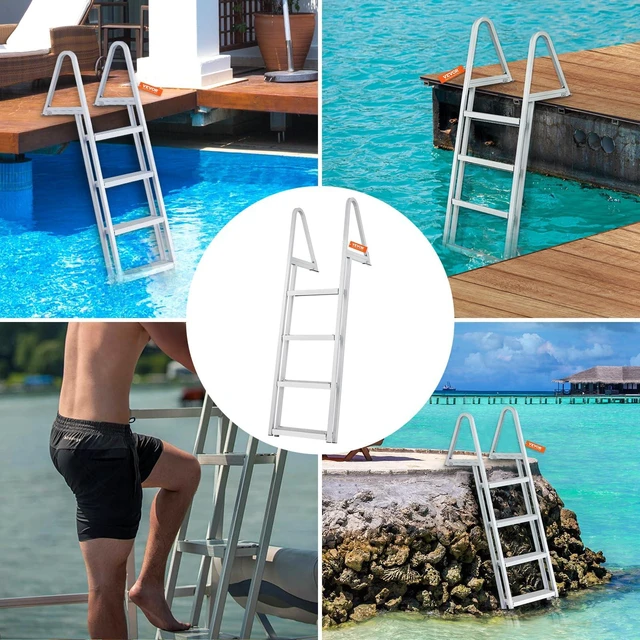 Alt view image 5 of 7 - Removable Dock Ladder 4 Steps 350 lbs Capacity Pontoon Boat Ladder | for Ship/Lake Swimming/Pool/Marine Boarding, Thickened Aluminum Alloy, 4 in Wide Step, Non-Slip Pedal, Quick Release Design